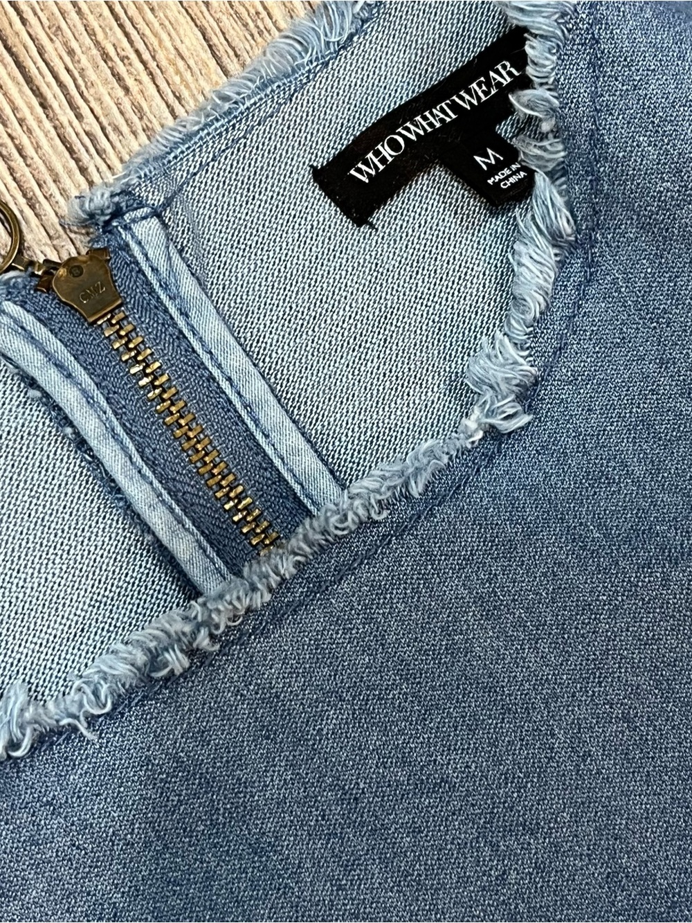 Who What Wear Light Blue Frayed Denim Top